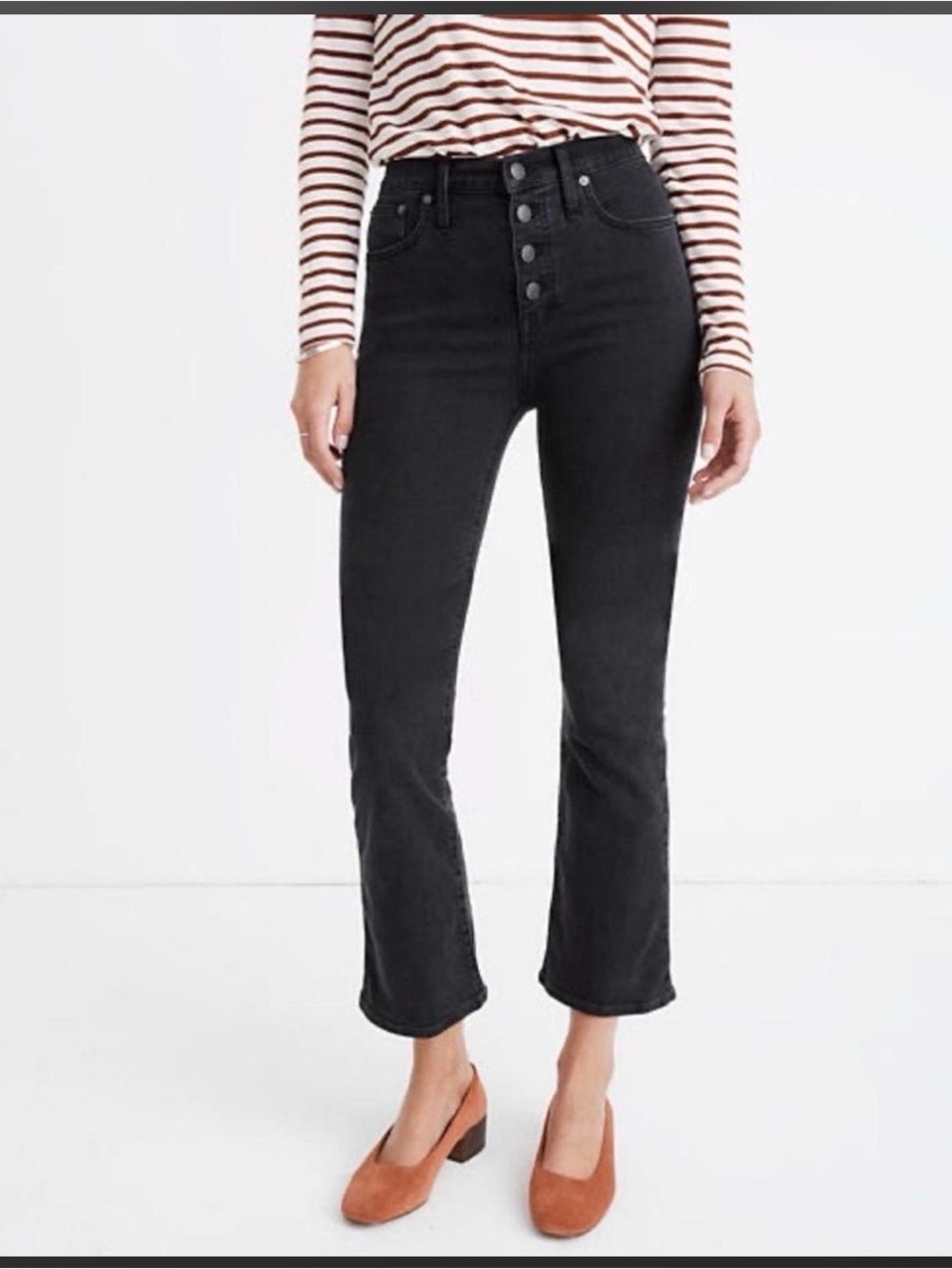 Madewell Cali Demi Boot Cut Crop Button Front Bell Spring Wash Jeans Sz 24